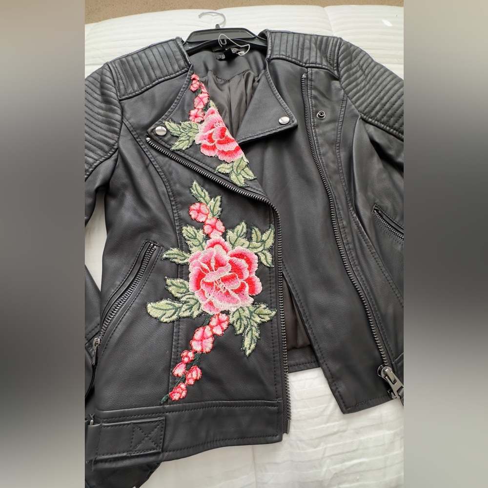 Leather Jacket with floral application